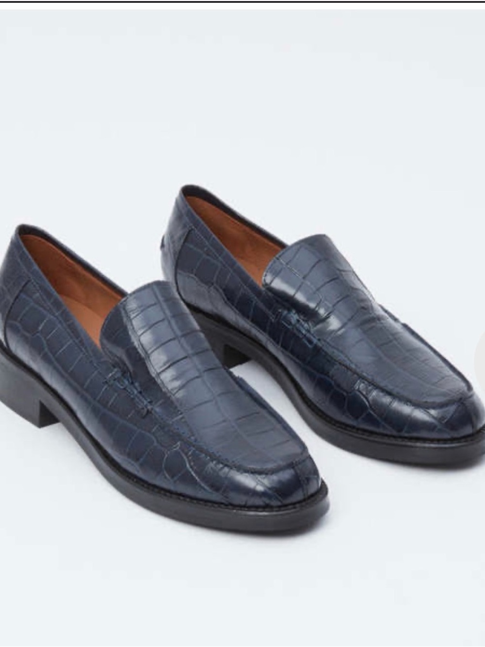 Rachel Comey Navy Croc-Embossed Leather Loafers